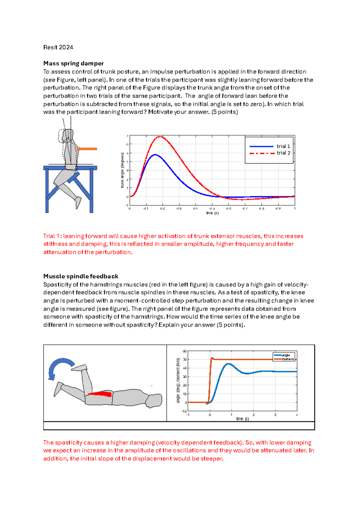 Resit 2024: Analysis of Mass Spring Damper and Trunk Posture Control ...