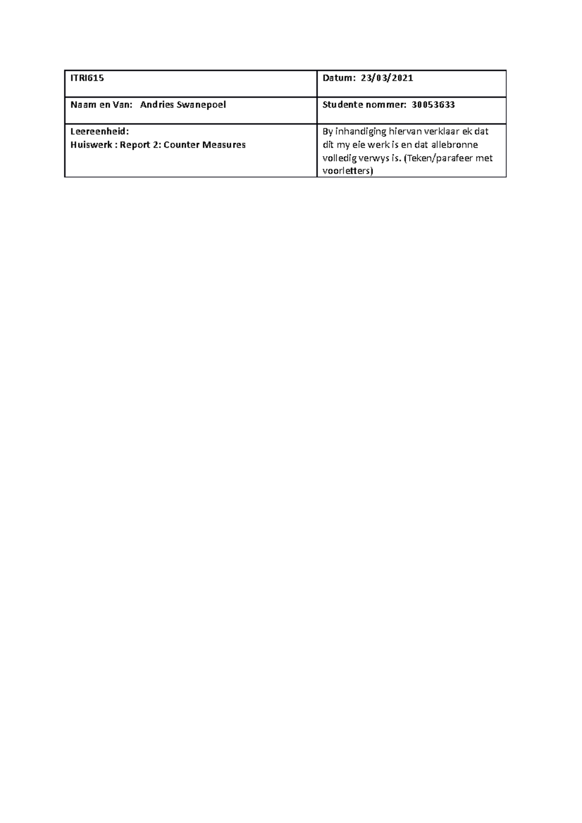 ITRI615 Report 2: Evaluating Control Measures Against Malware - Studocu