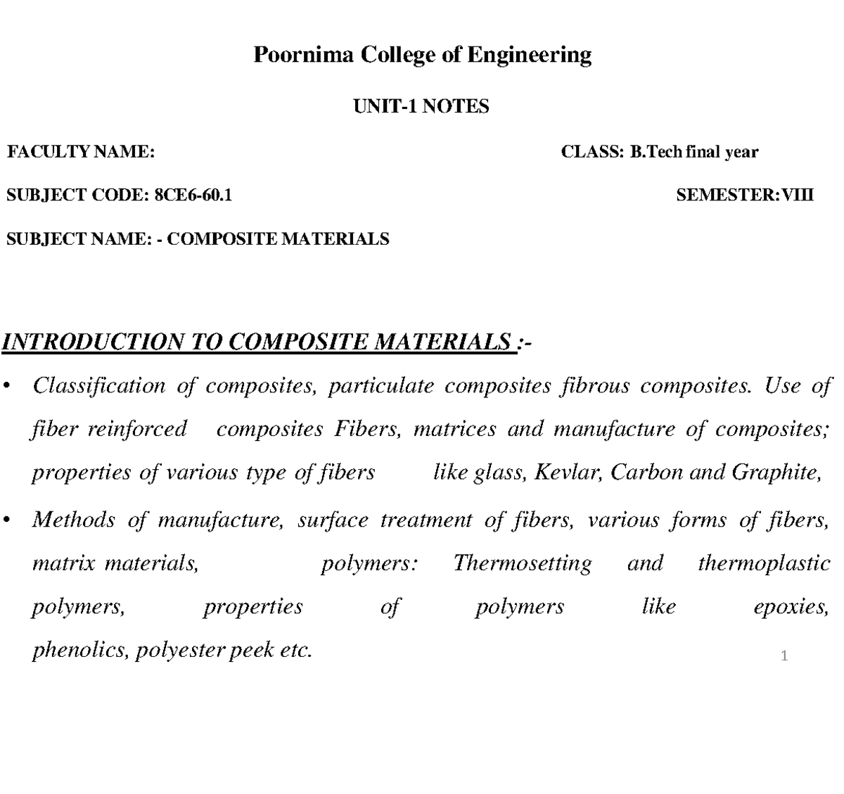 B.Tech Final Year Notes: Composite Materials Overview - Studocu