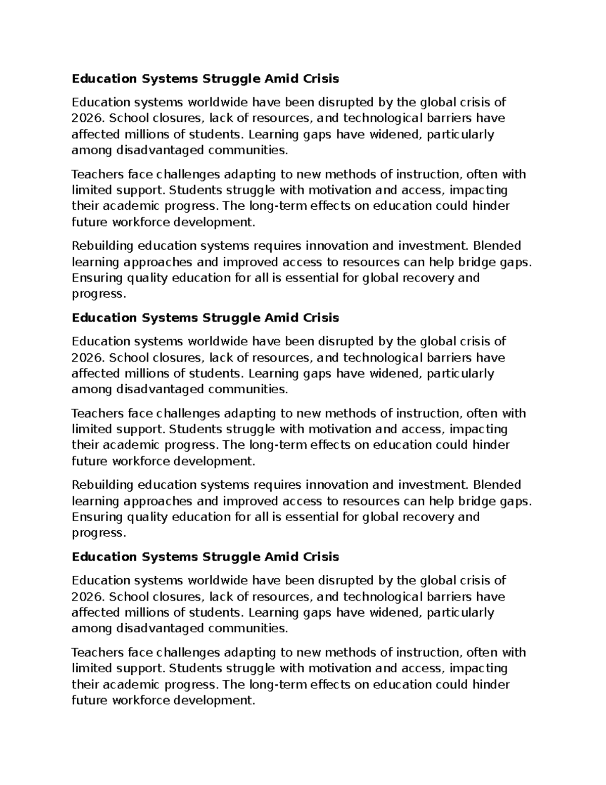 EDU 2026: Global Education Systems in Crisis and Recovery Strategies ...