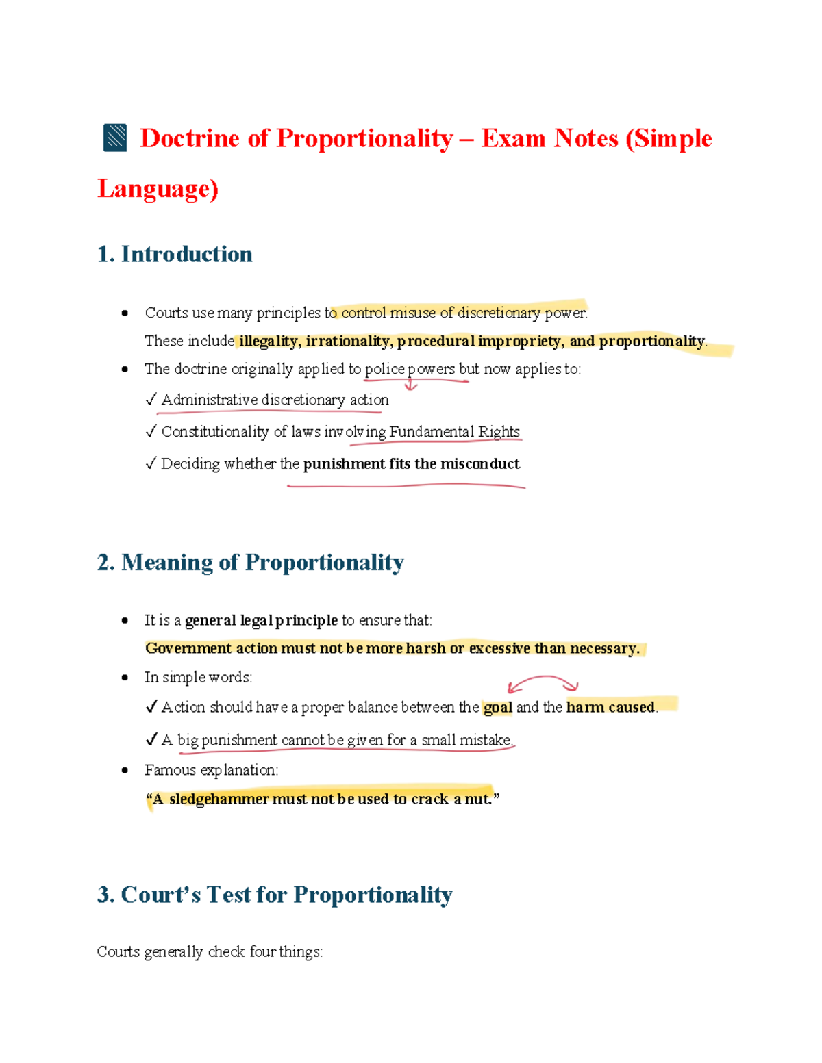 Doctrine of Proportionality Exam Notes (Admin End Sem V) - Studocu