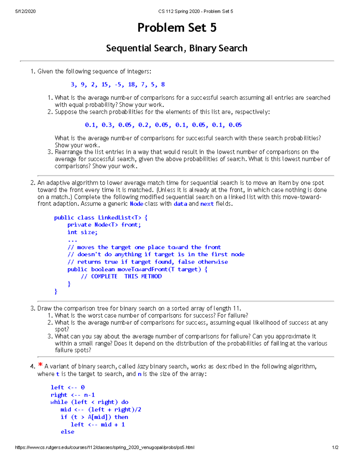 CS 112 Spring 2020 - Problem Set 5 - 5/12/2020 CS 112 Spring 2020 ...