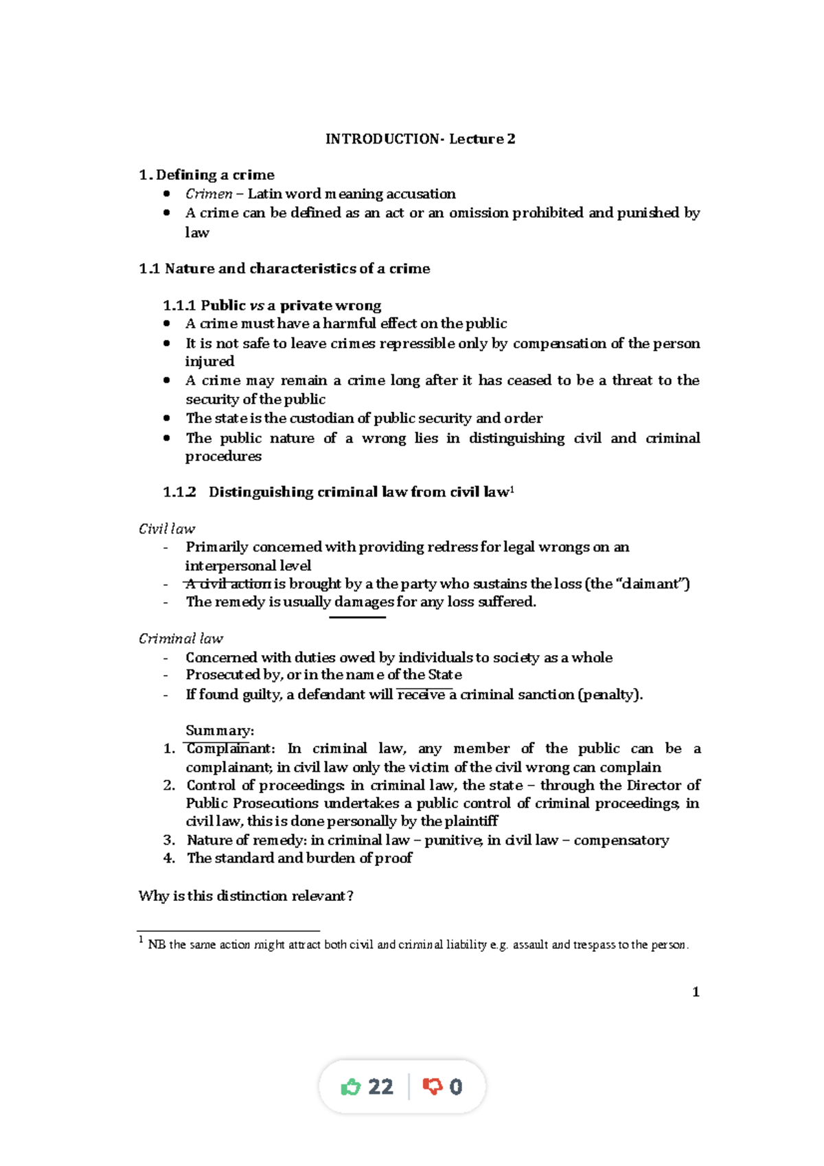 Criminal Law 1 - Comprehensive Lecture Notes & Summaries for 2021 - Studocu