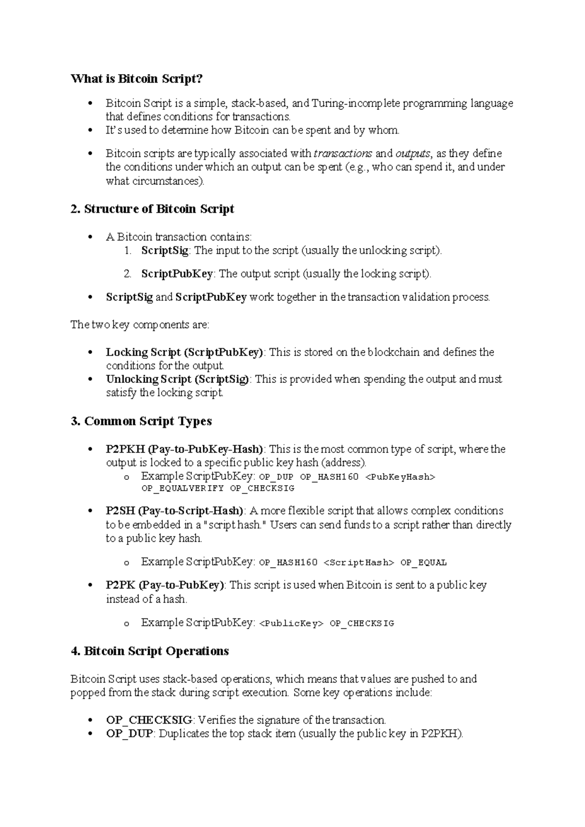 Bitcoin Script Overview: Structure, Types, and Operations - Studocu