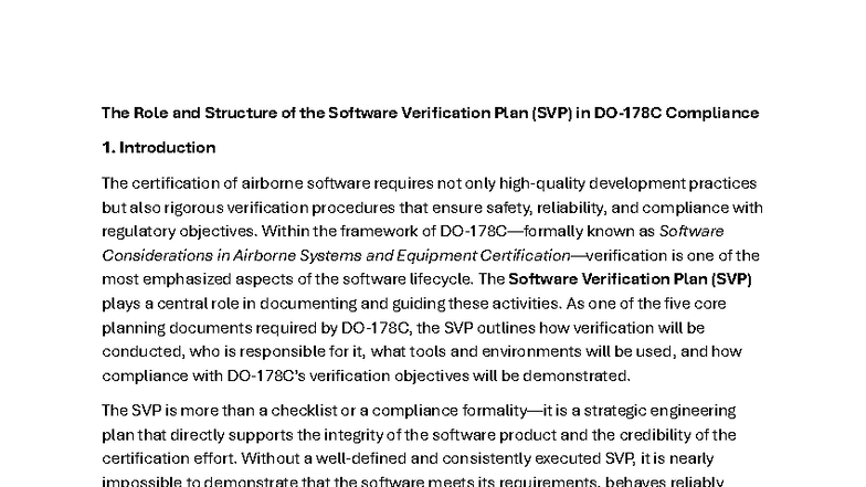 The Role and Structure of the Software Verification Plan (SVP) in ...