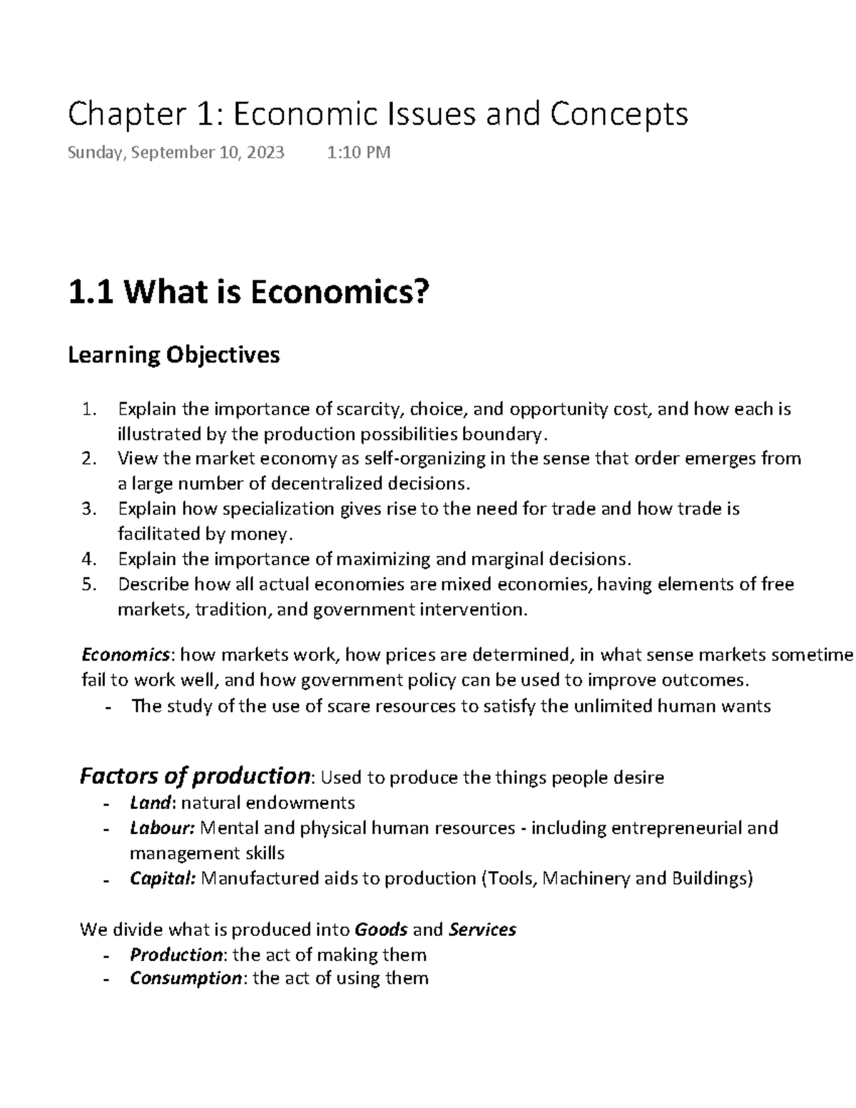 Chapter 1: Key Economic Issues and Concepts (ECO 101) - Studocu