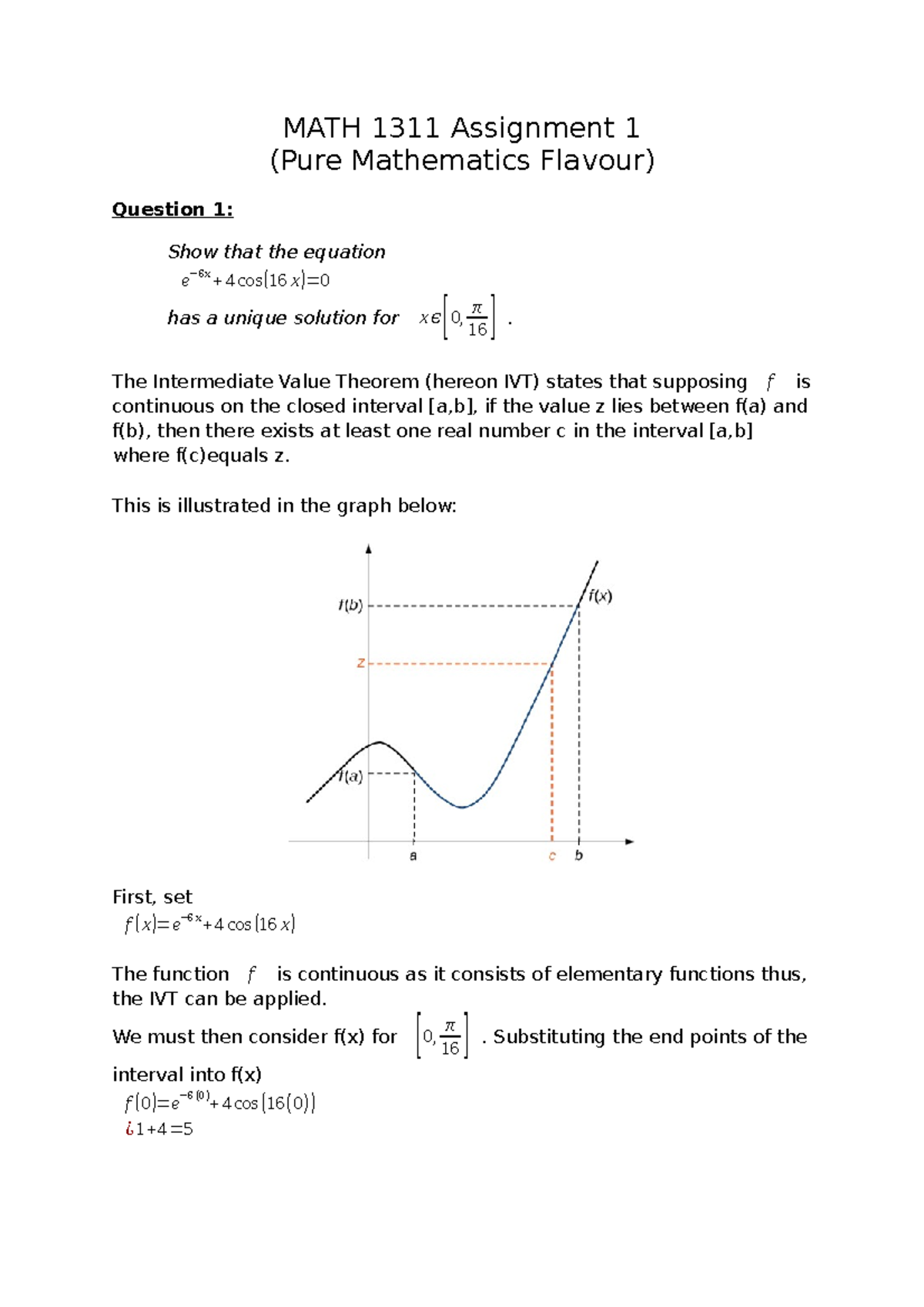 MATH 1311 Assignment 1 copy - MATH 1311 Assignment 1 (Pure Mathematics ...