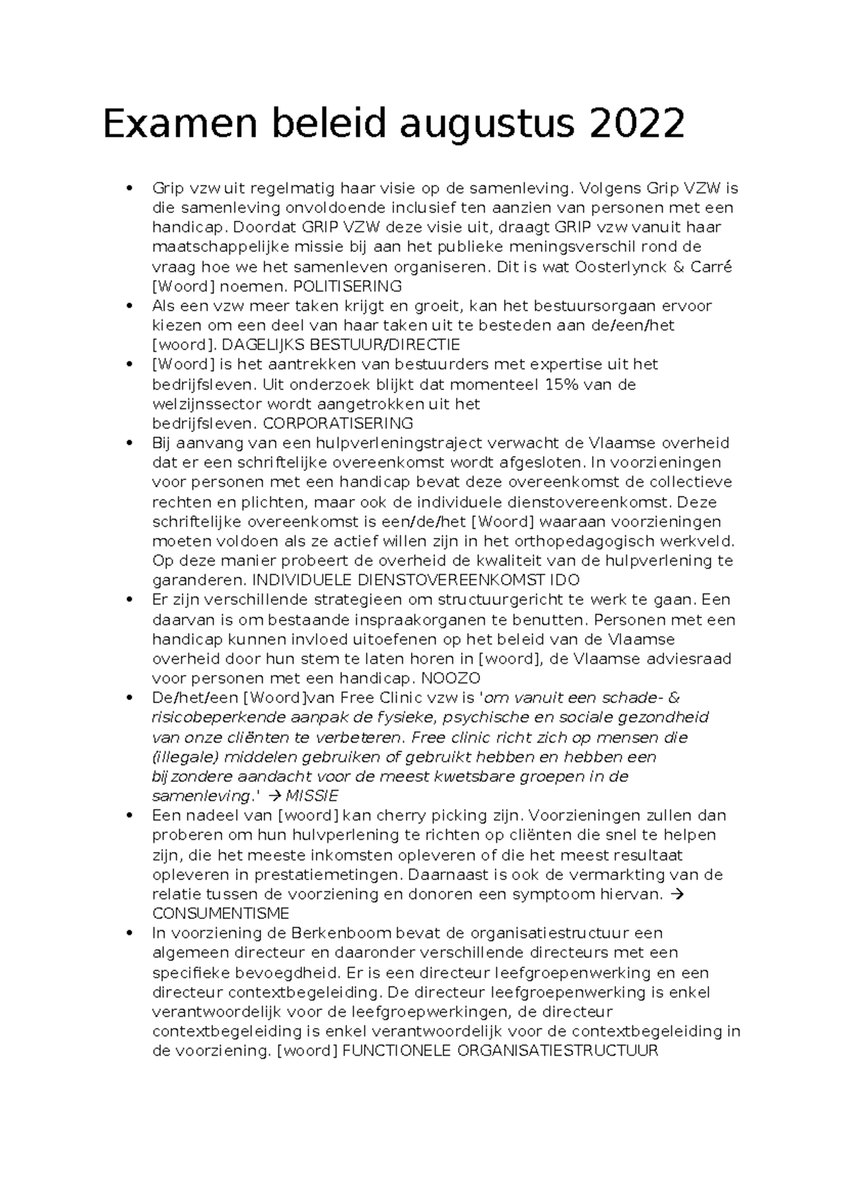 Ingevuld Examen Beleid Augustus 2022 - Grip VZW Analyse - Studocu