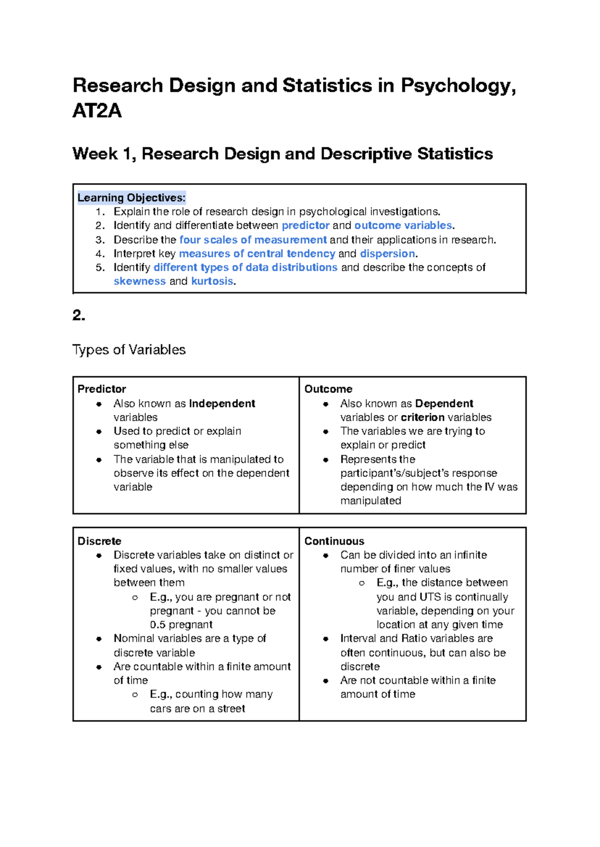 Research Design and Statistics Lecture Notes, AT2A WK1-4 - Studocu