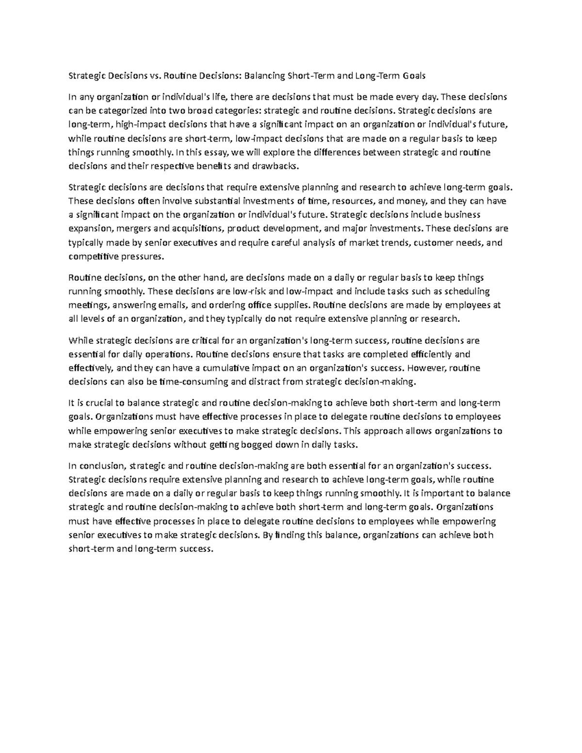 Strategic vs. Routine Decisions: Navigating Goals Effectively - Studocu