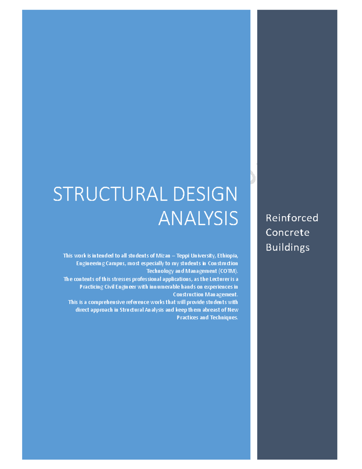 Structural Design Analysis of Reinforced Concrete - COTM 101 - Studocu