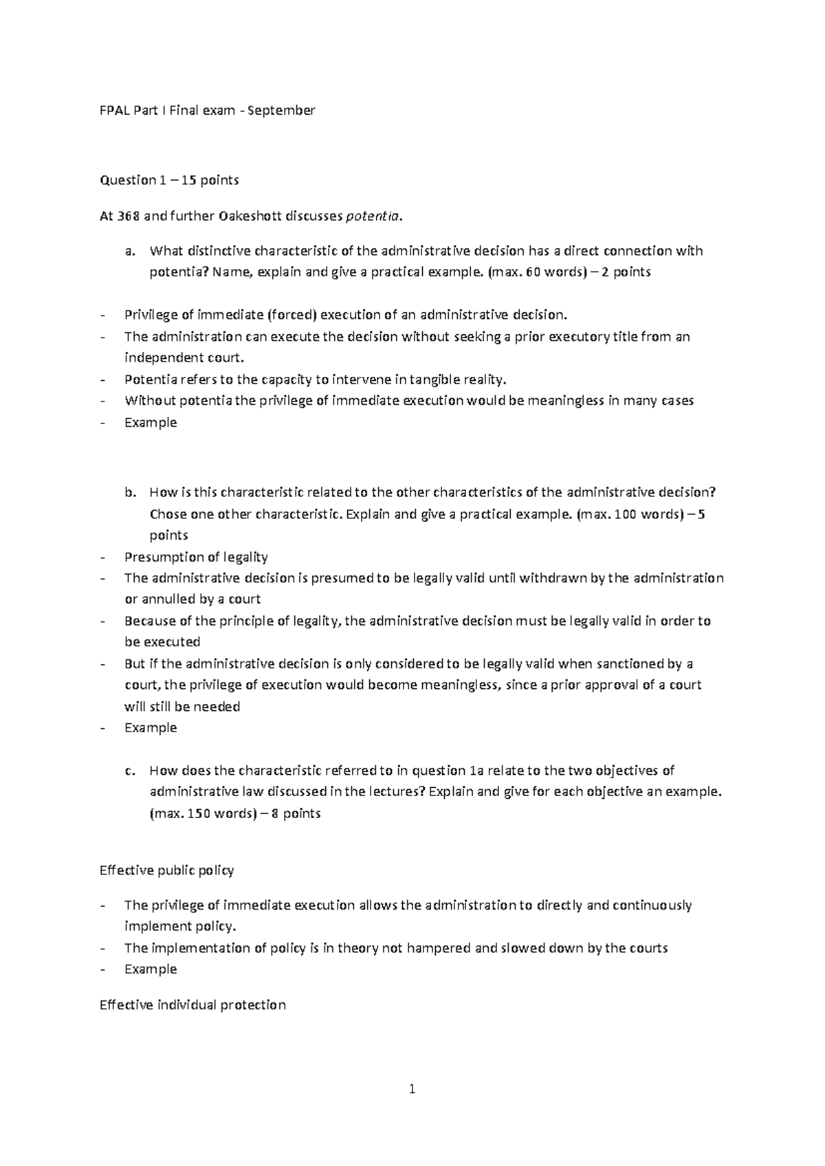FPAL Part I Final Exam Sept. 2023 Model Answers & Analysis - Studeersnel