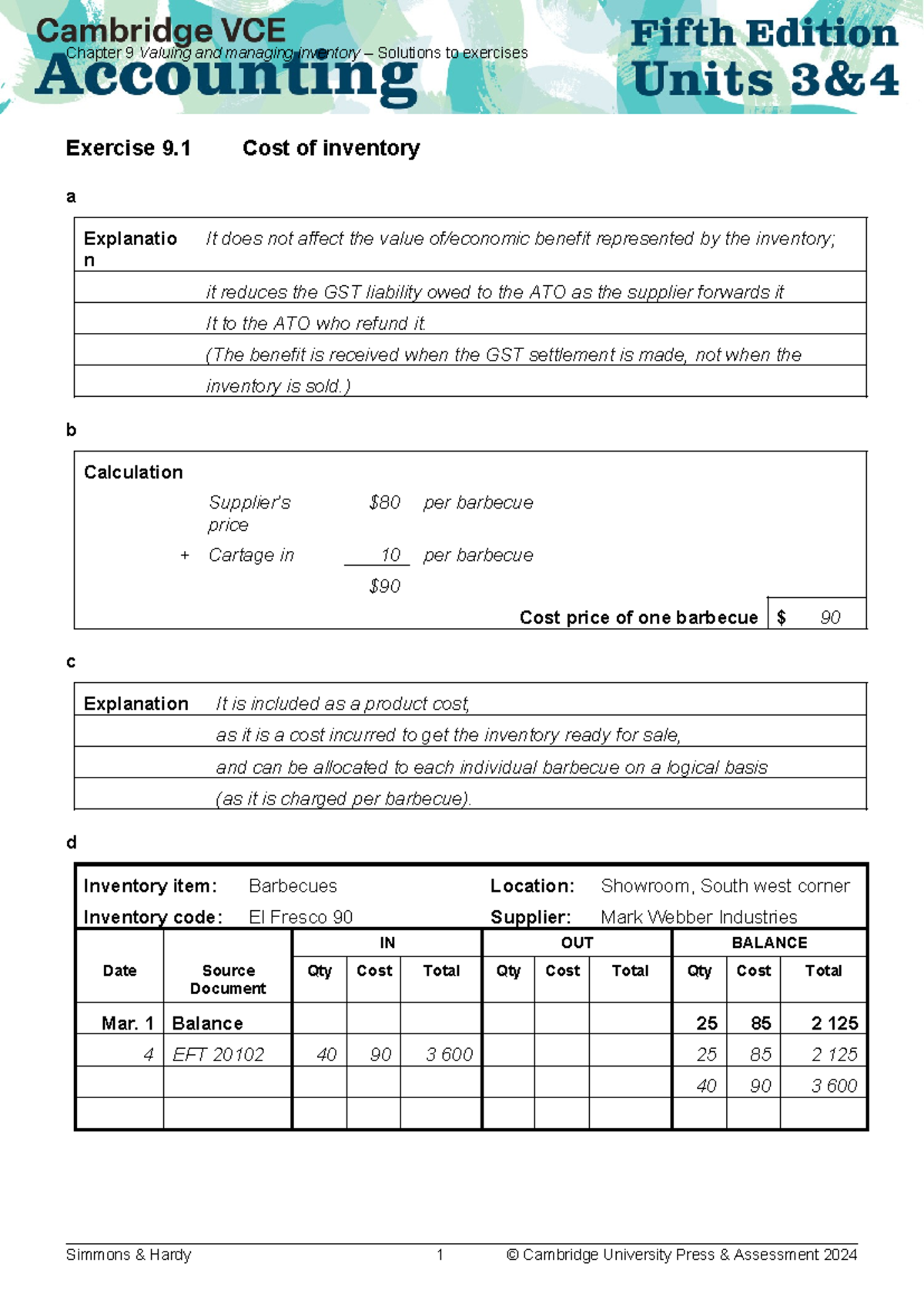 Acc34 5e Chapter 9 Inventory Valuation & Management Solutions - Studocu