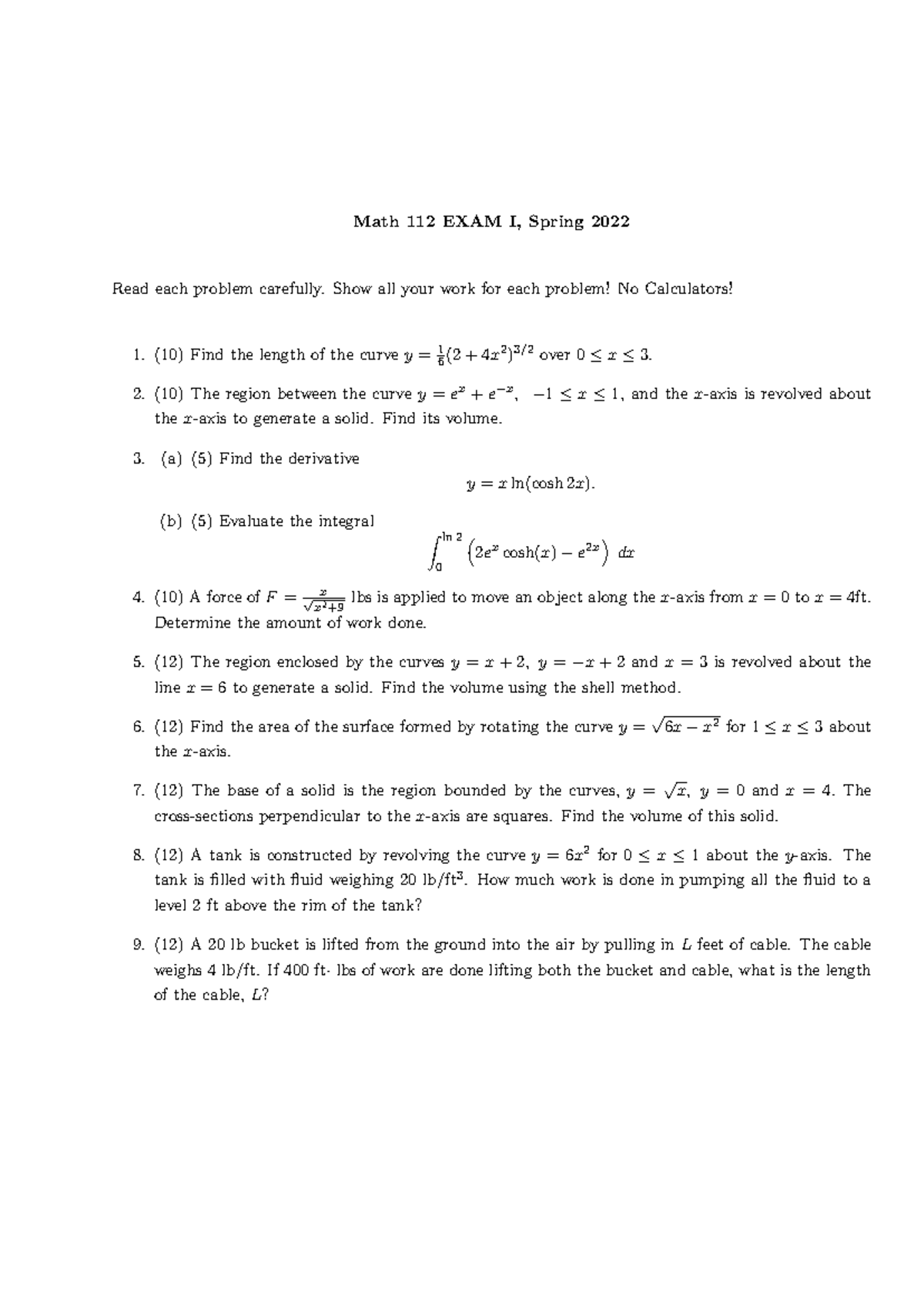 NJIT Math 112 Exam I Review - Spring 2022 Solutions - Studocu