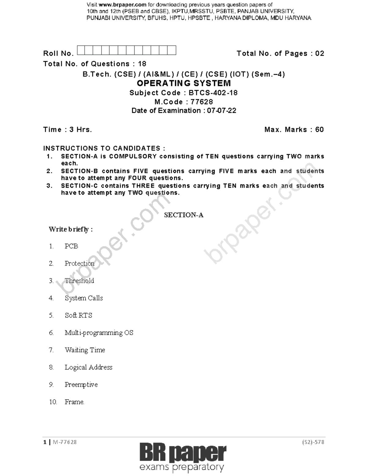 Operating Systems (BTCS-402) - Lecture Notes for May 2022 Exam - Studocu