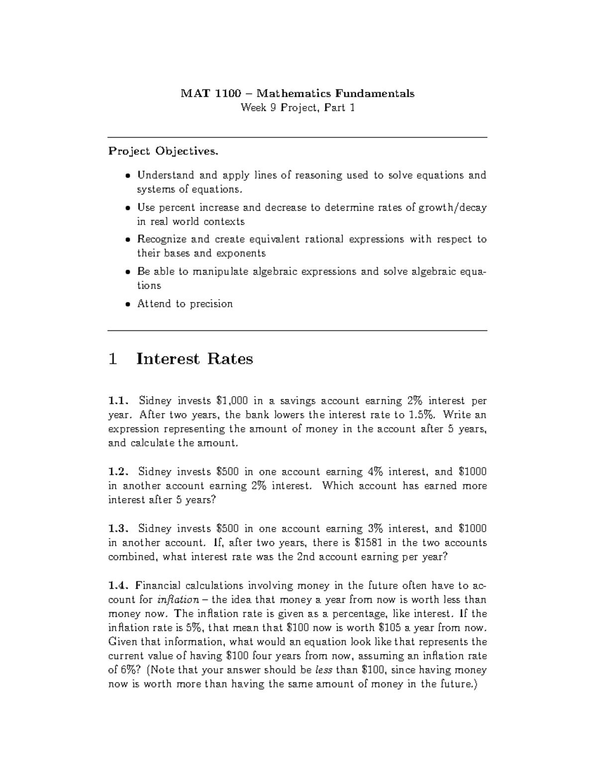 Week 6a 1100 Project - Pre calculus short question and answer problems ...