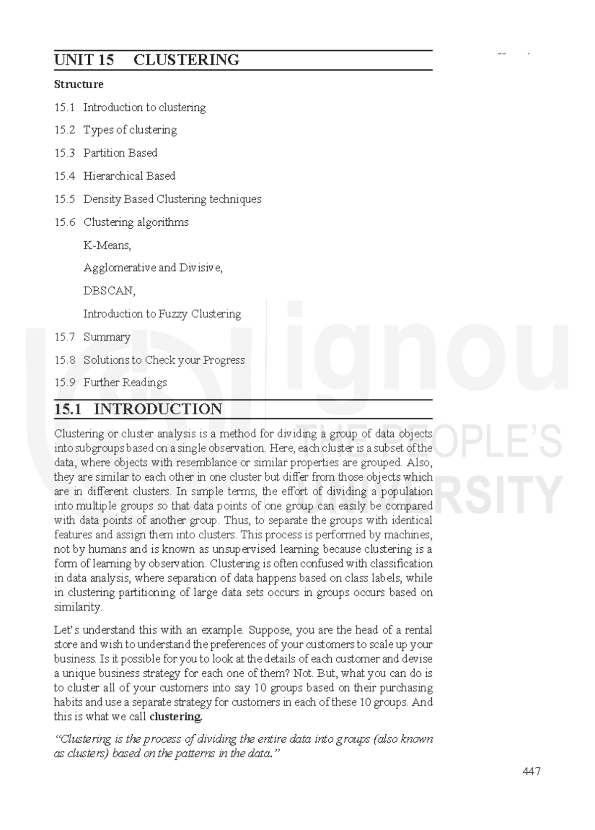 Unit 15: Clustering Techniques in Machine Learning II - Overview and ...