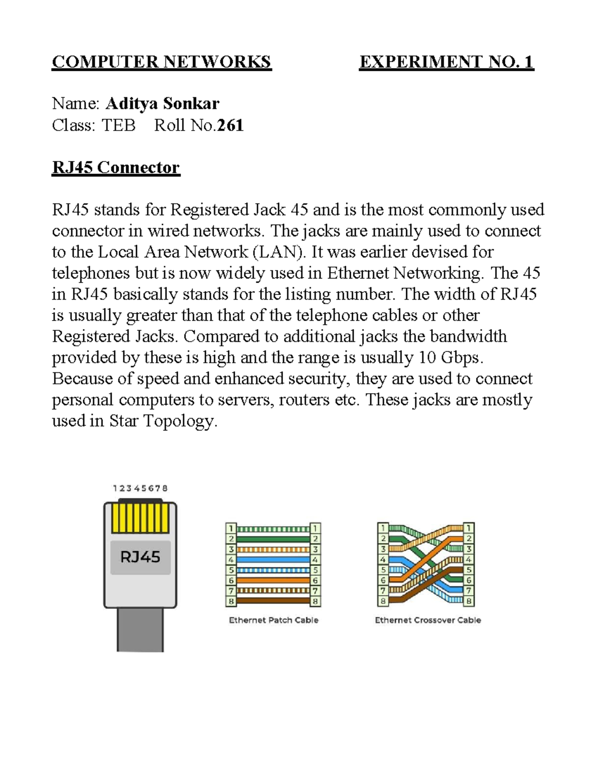 Computer Networks Exp 1: RJ45, Cat5, and Cat6 Overview - Studocu