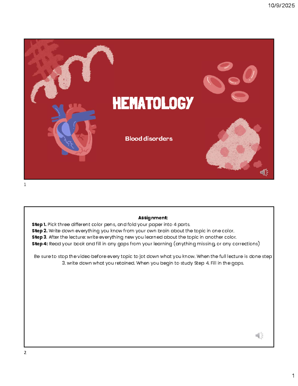 HEMATOLOGY Blood Disorders Assignment Overview and Interventions - Studocu