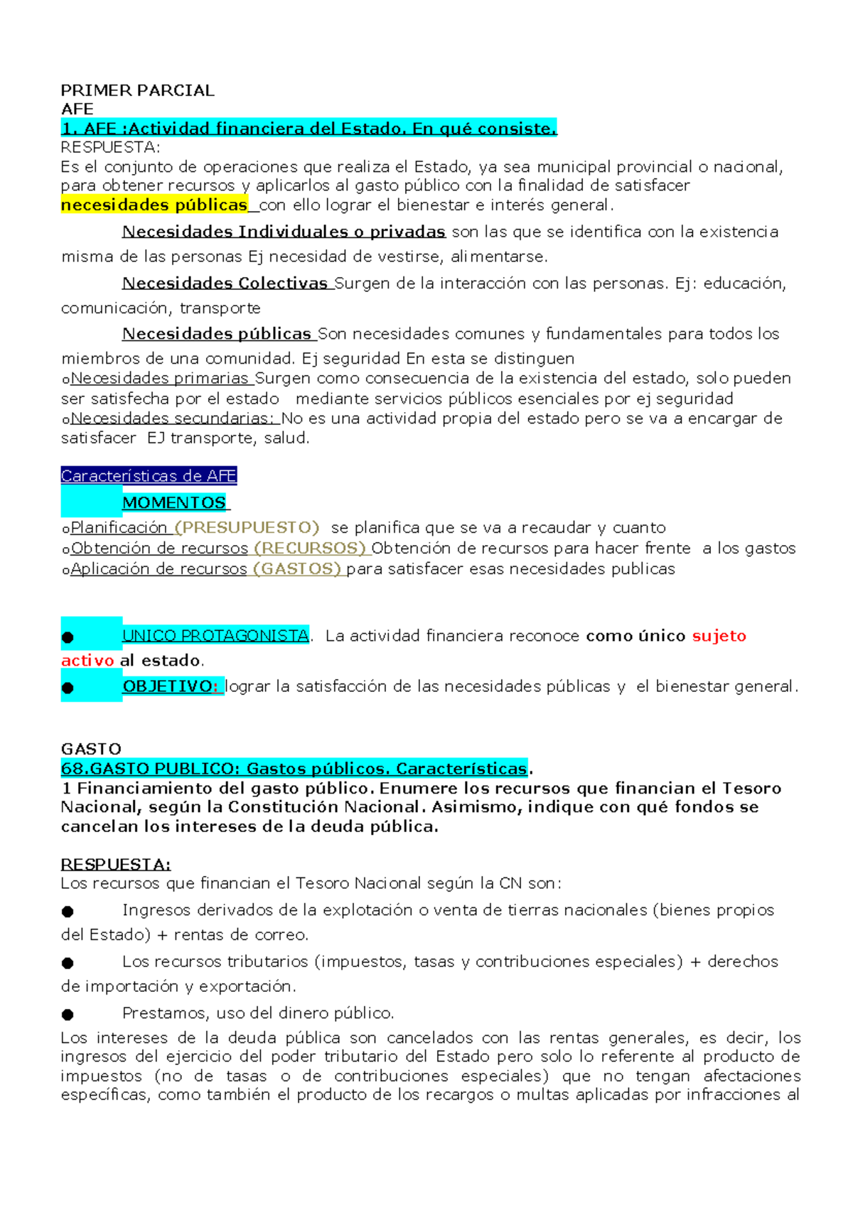 PRIMER PARCIAL AFE 1: Actividad Financiera del Estado y Recursos ...