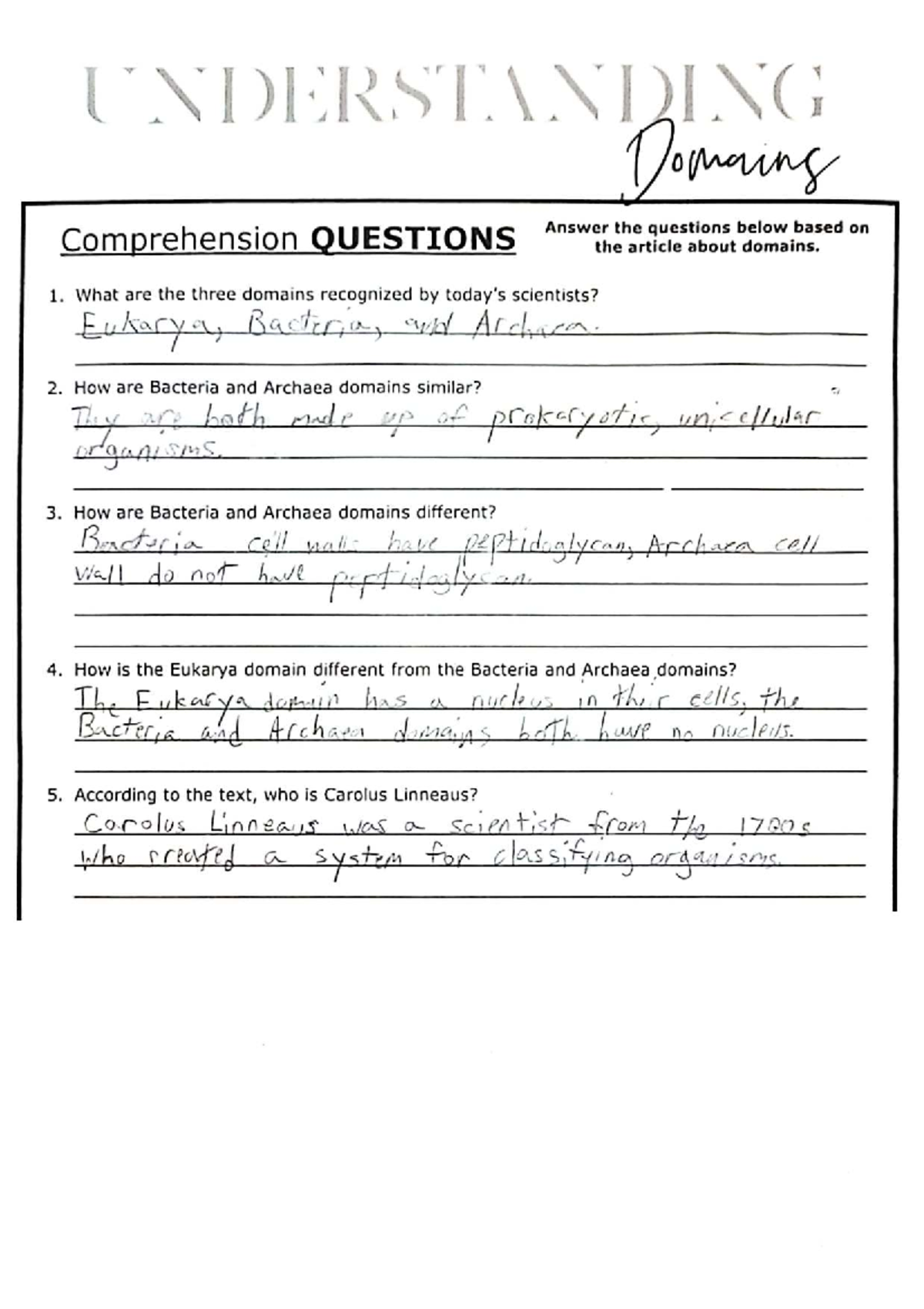 Understanding domains: Comprehension questions for science class - Studocu