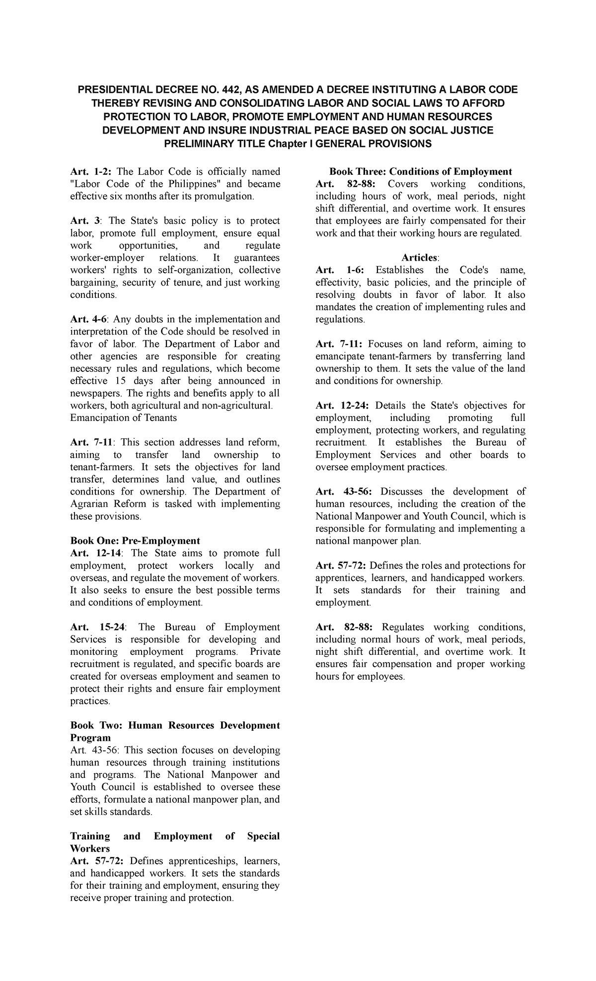 Labor Code Overview: Presidential Decree No. 442 & General Provisions ...