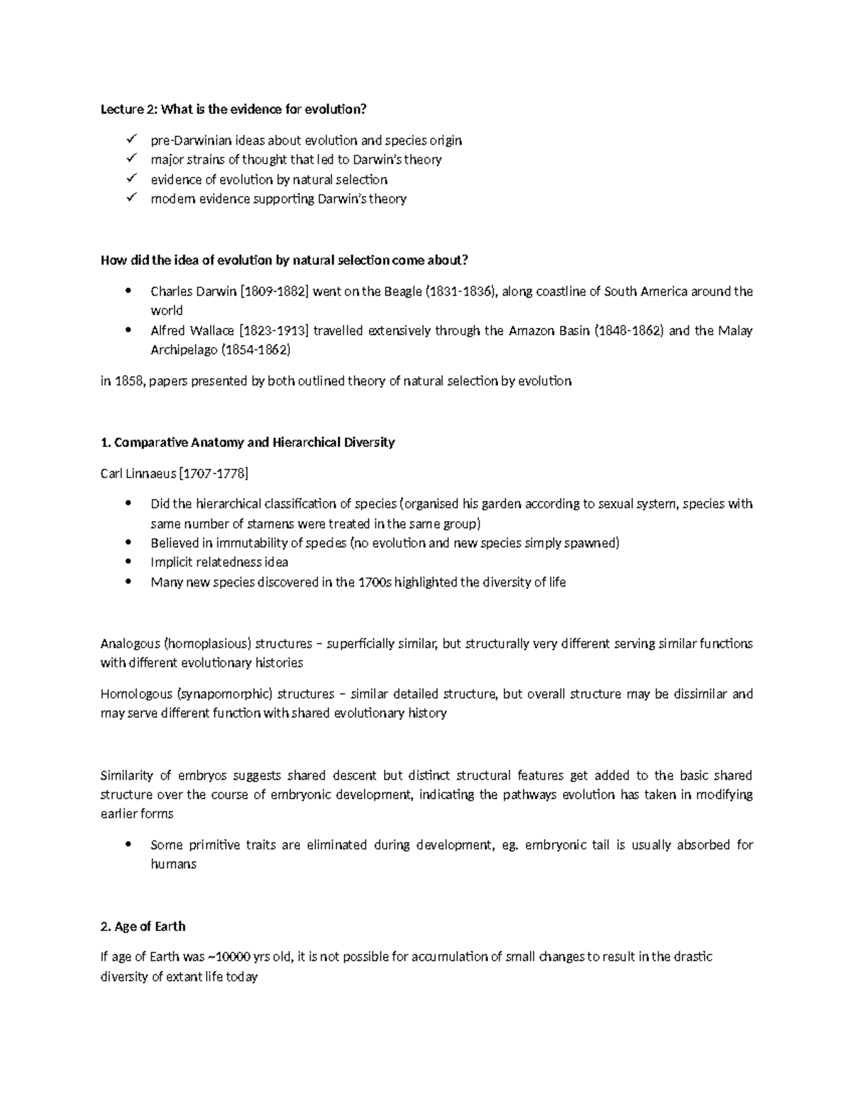 Lecture 2: Evidence for Evolution and Natural Selection - Studocu