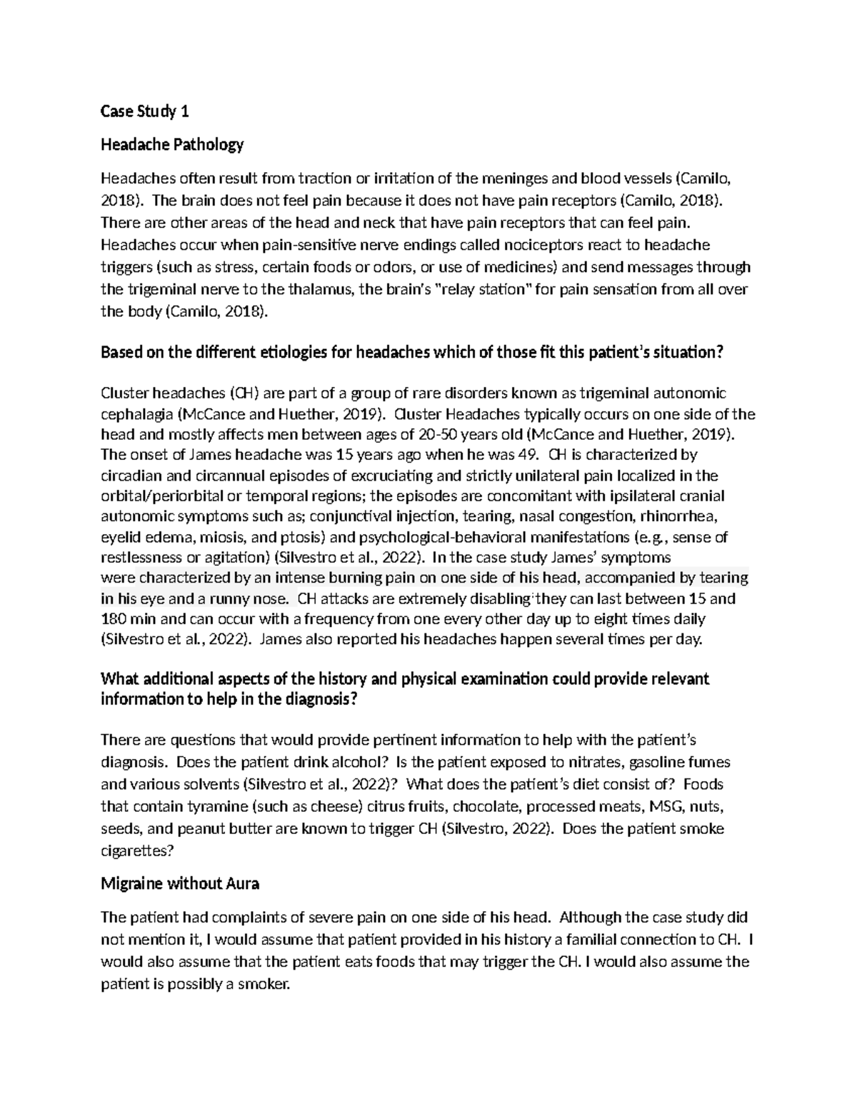 Patho WK 6: Case Study on Headache Pathology and Diagnosis - Studocu