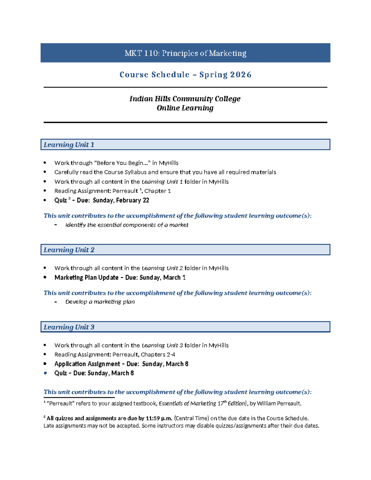 MKT 110: Principles of Marketing Course Schedule Spring 2026 - Studocu