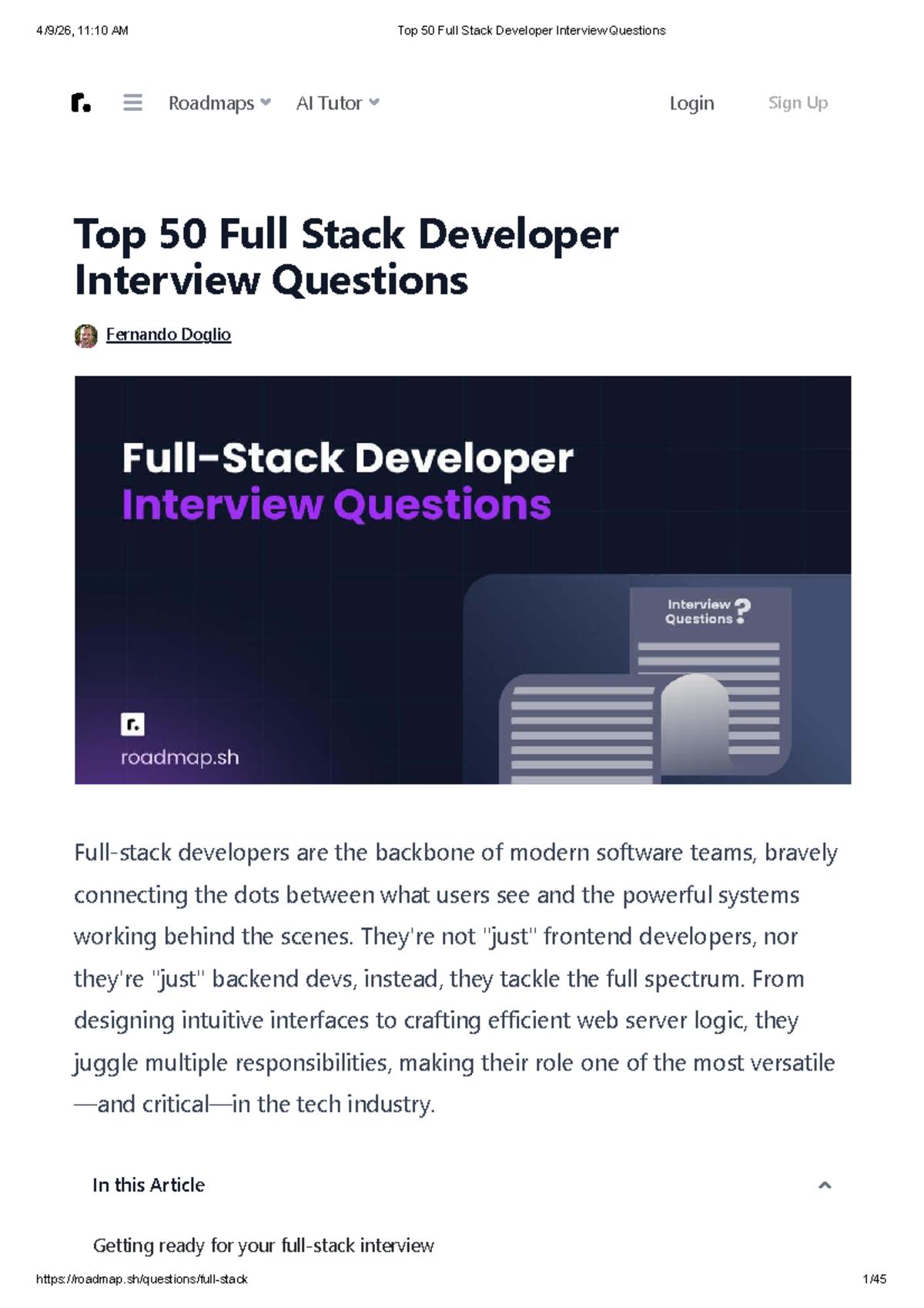Top 50 Full Stack Developer Interview Questions & Preparation Guide ...