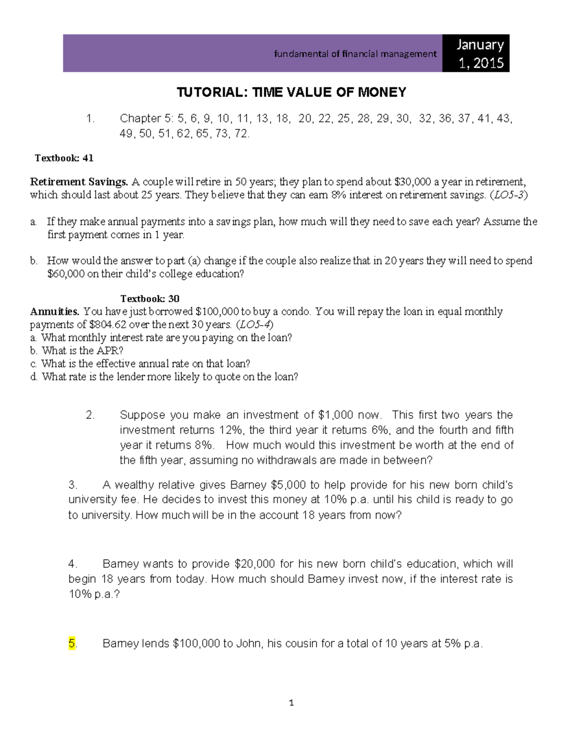 Fundamentals of Financial Management (FIN 101) - Time Value of Money ...