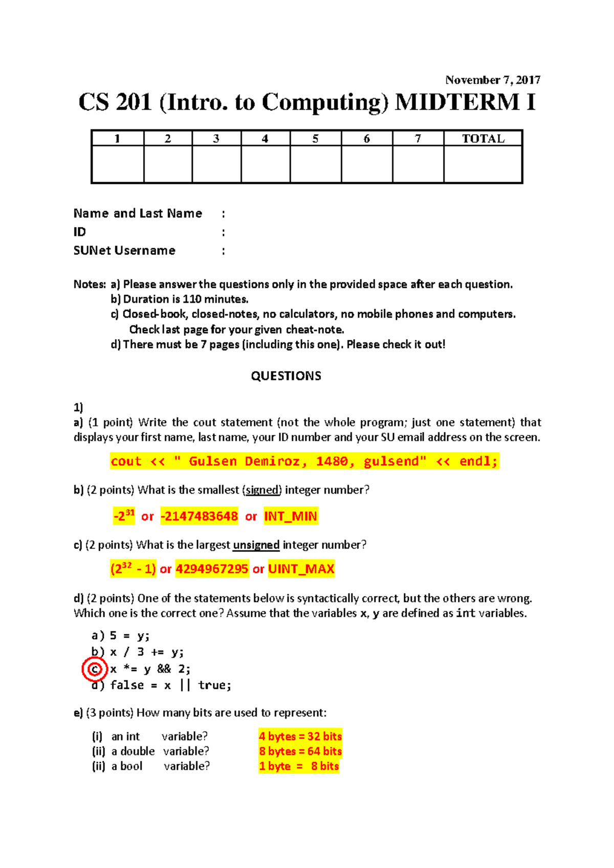 Midterm 7 November 2017, questions and answers - November 7, 2017 CS ...