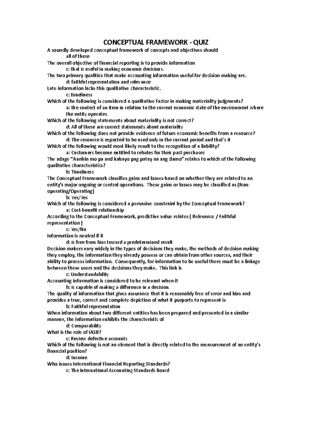 Conceptual Framework & PAS 2 Inventory Quiz Answers - Studocu