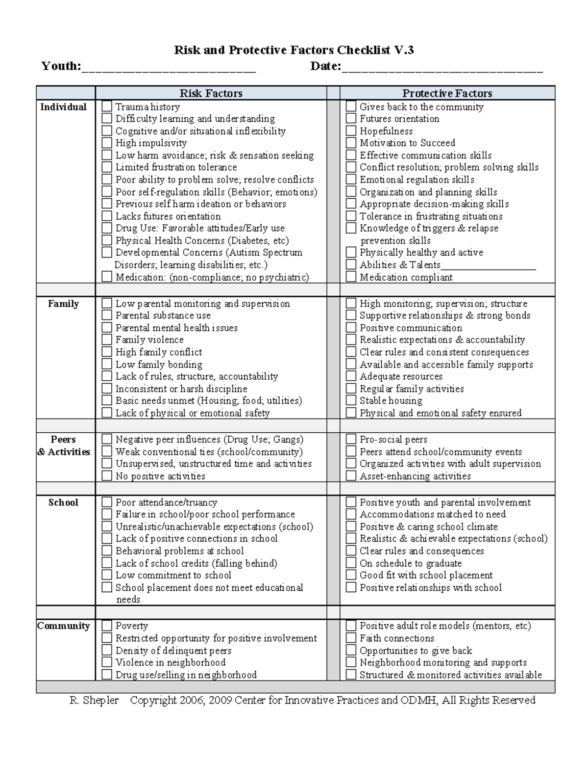 Risk and Protective Factors Checklist V.3 for Individual Assessment ...