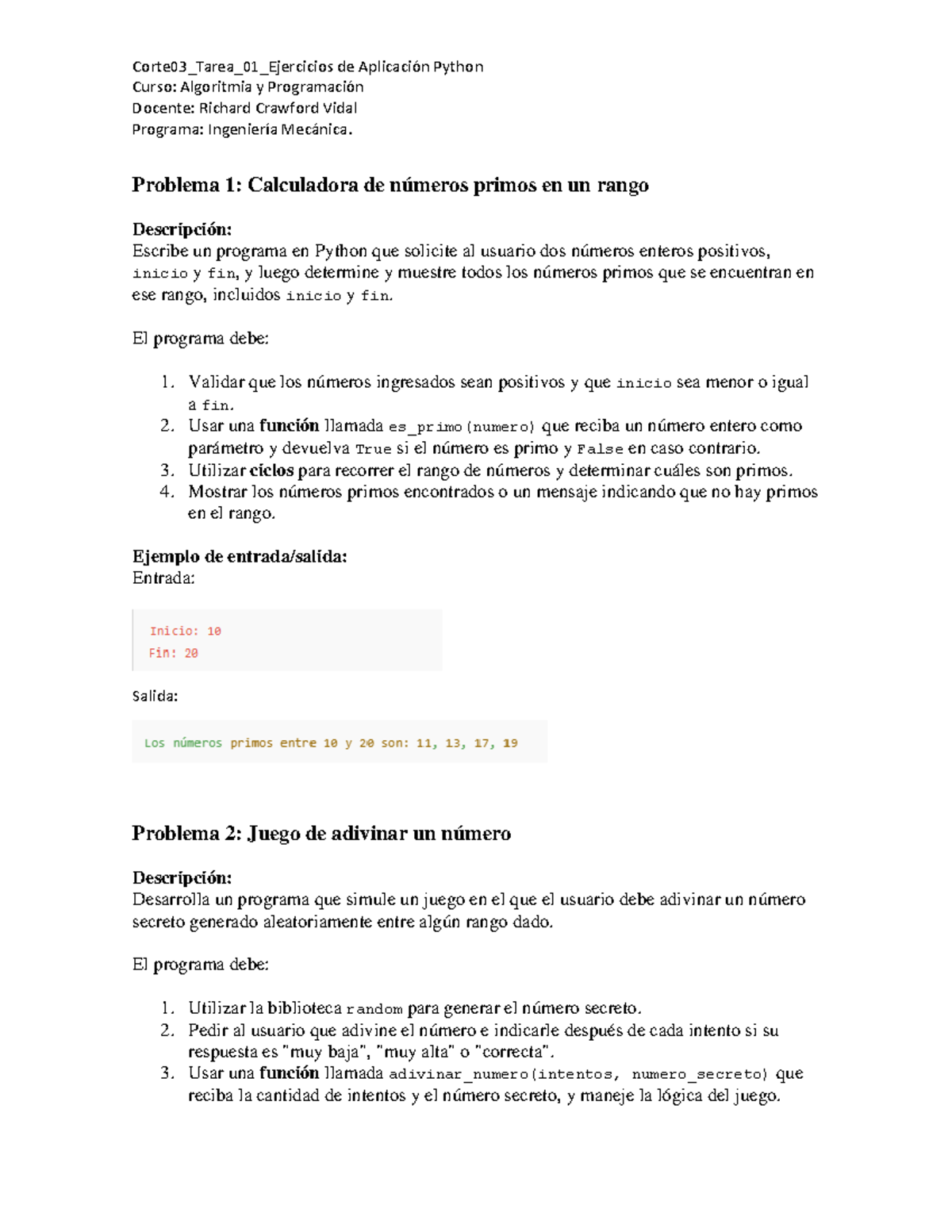 Corte 03 Tarea 01: Ejercicios de Aplicación en Python - Studocu