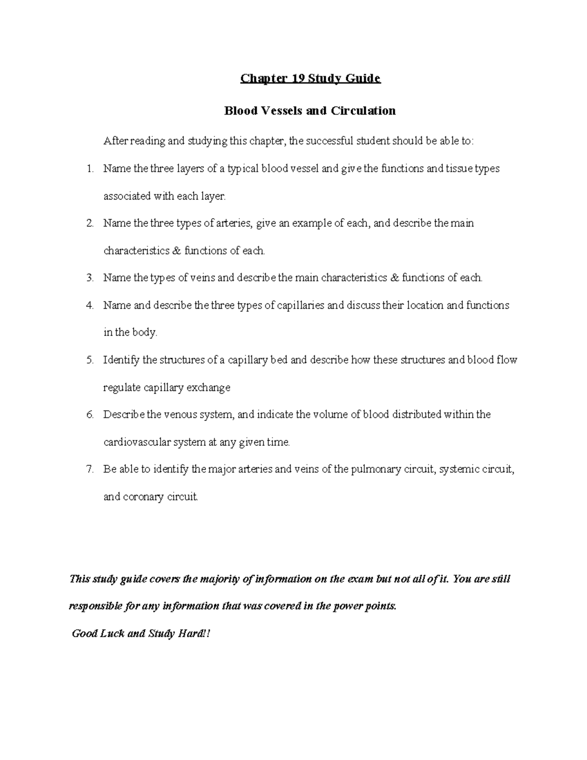 CH 19 Study Guide: Blood Vessels & Circulation Overview - Studocu