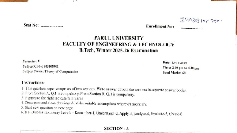 TOC 303108301 Final Exam Question Paper - Winter Sem V - Studocu