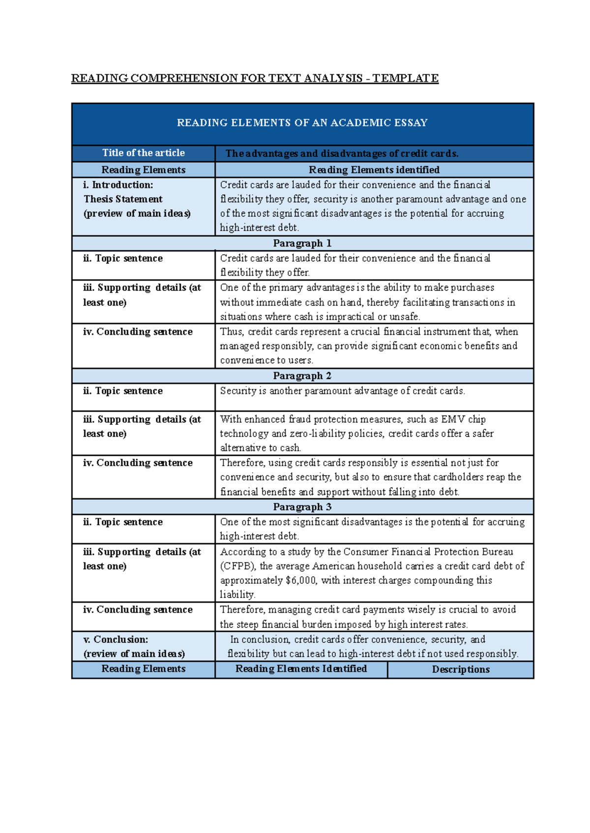RTA 101: Reading comprehension template for academic essay analysis ...