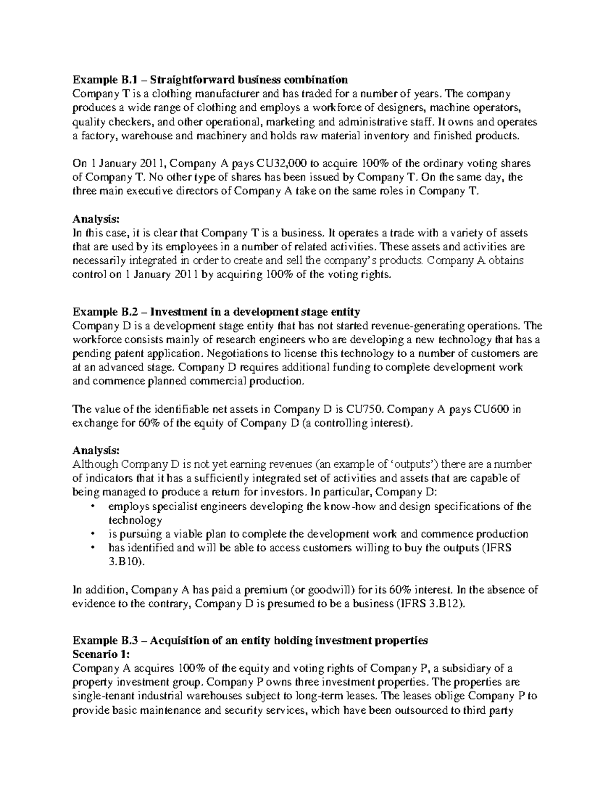IFRS 3 - Examples & Analysis on Business Combinations - CFAP-1 - Studocu