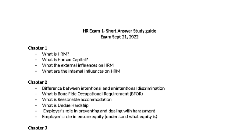 HRM Exam 1 Study Guide: Key Concepts & Chapter Insights - Studocu