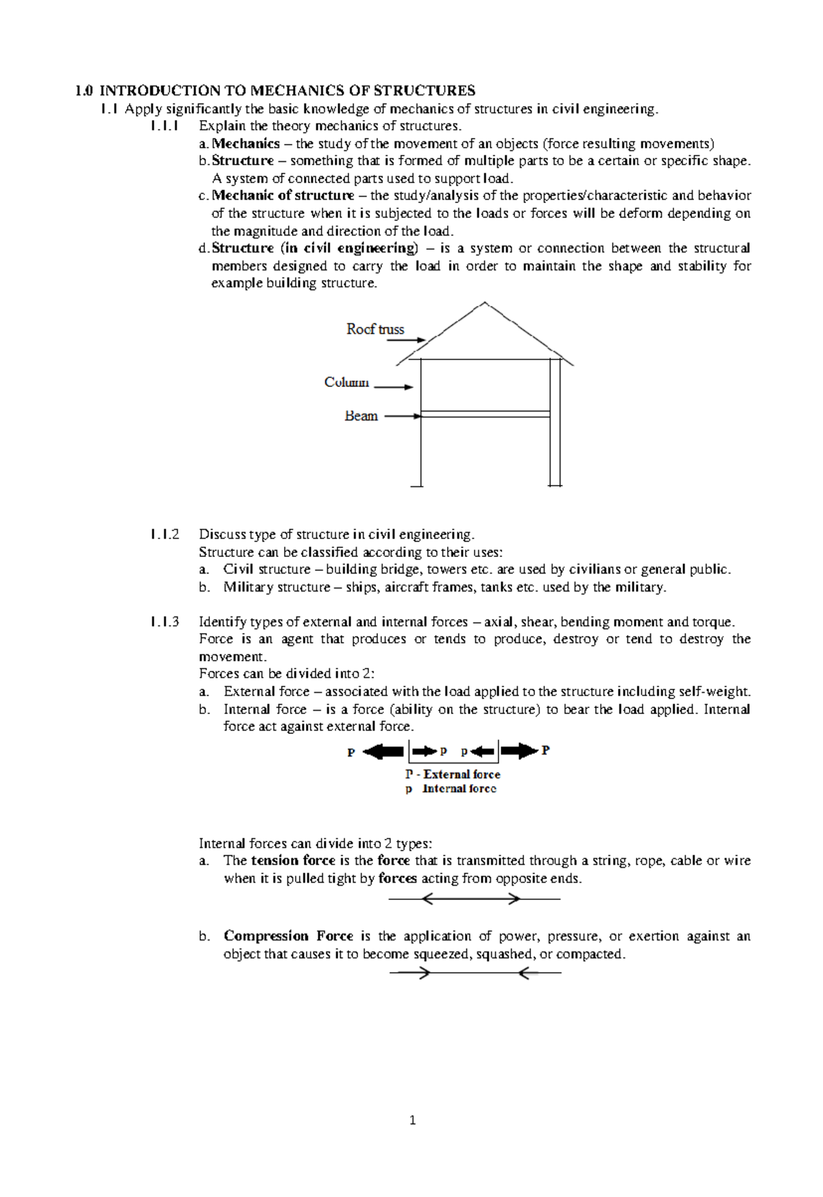 Introduction to Mechanics of Structures - CE 101 Notes - Studocu
