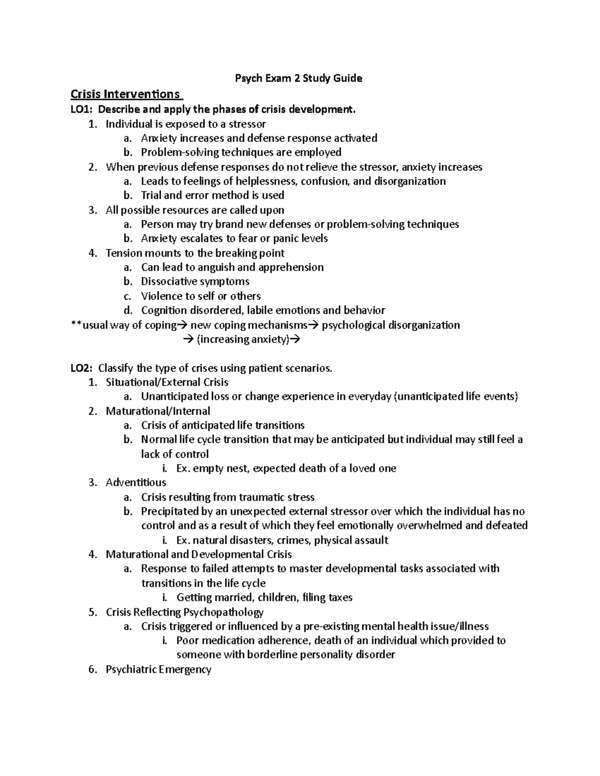 Psych 202 Exam 2 Study Notes on Crisis, Grief, and Disorders - Studocu