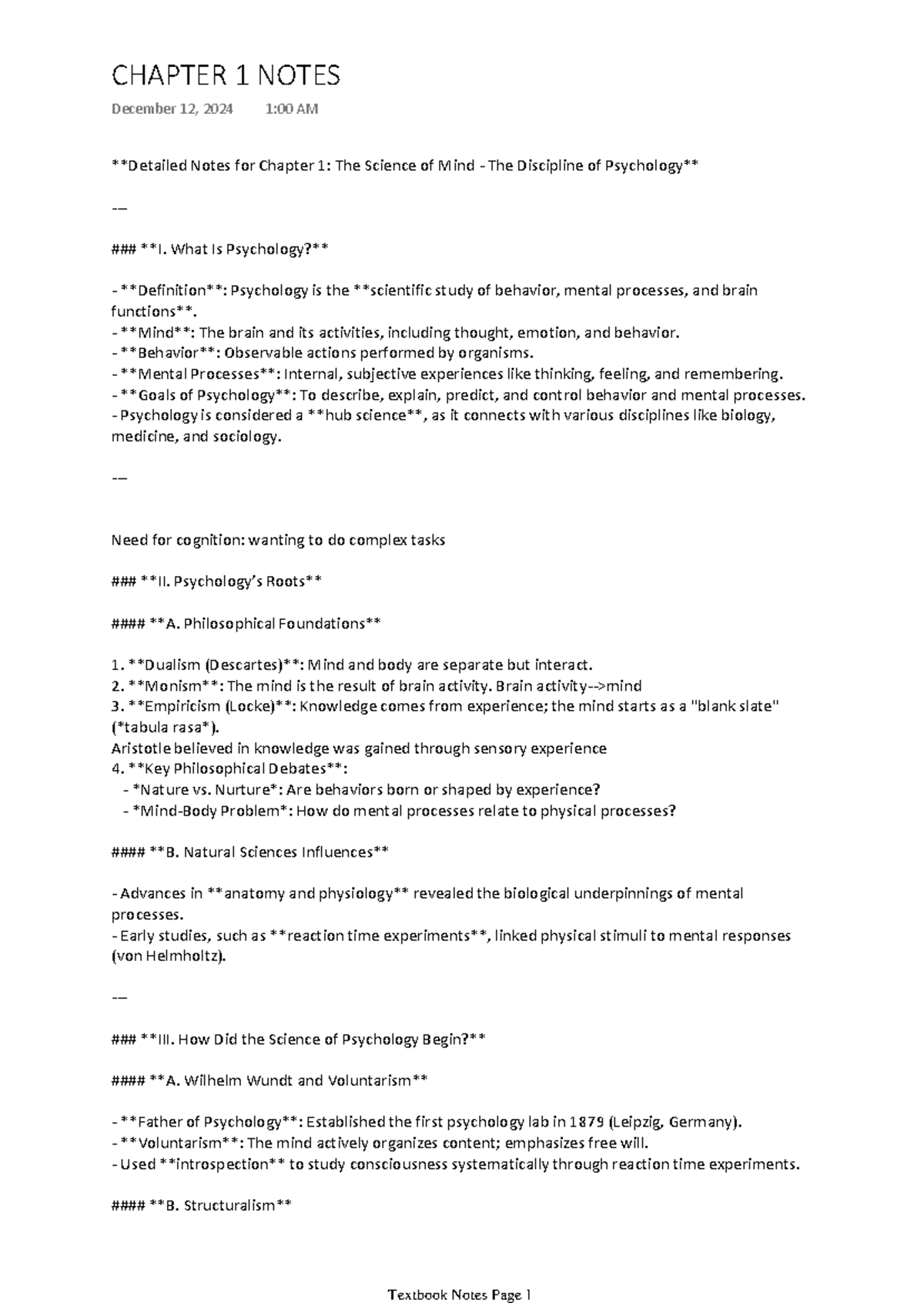 Chapter 1 Notes - Detailed Notes for Chapter 1: The Science of Mind ...