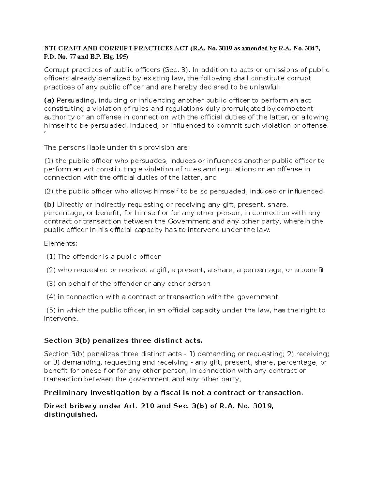 Corrupt Practices of Public Officers: Insights on R.A. No. 3019 and ...