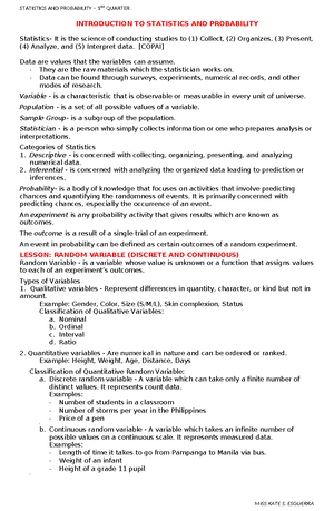Statistics Notes - Chapter 1 Types of Statistics 1. Descriptive ...