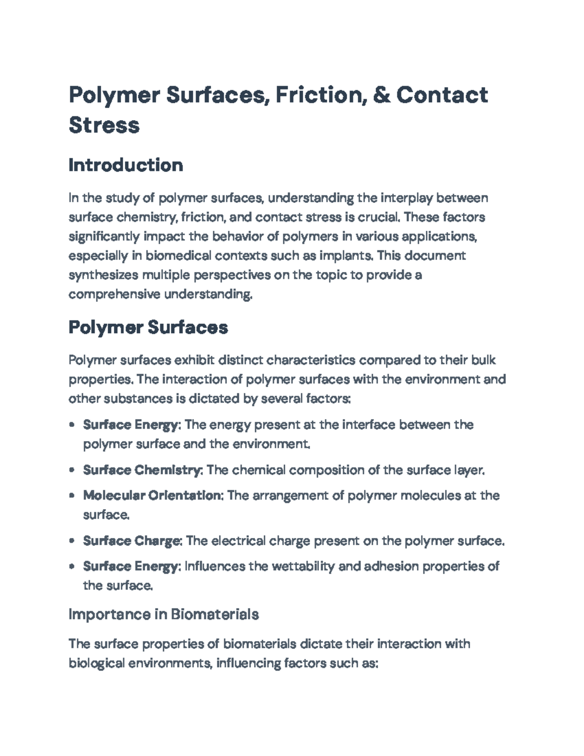 Polymer Surfaces and Friction: Insights for Biomedical Applications ...