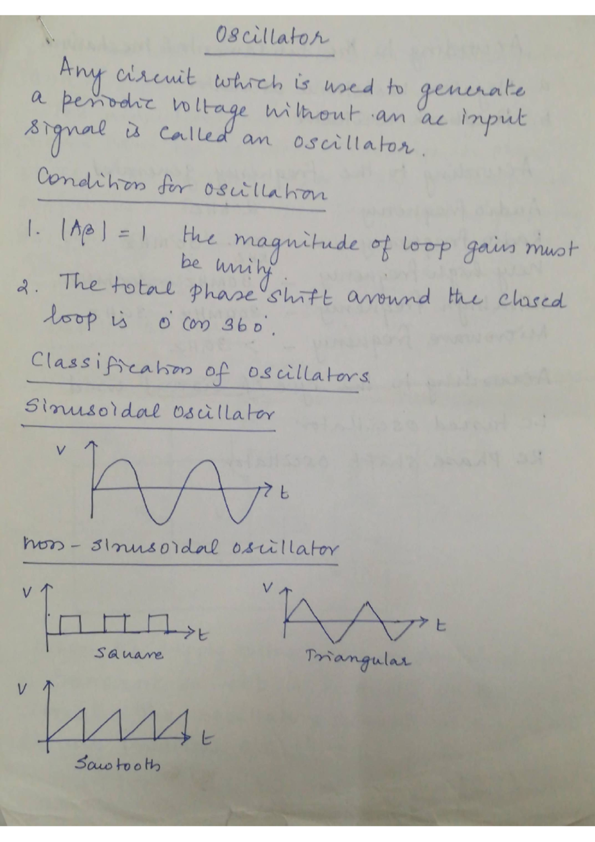 EDC Notes-Unit 4 - NOTES - Oscillator Any circuit which is used to ...