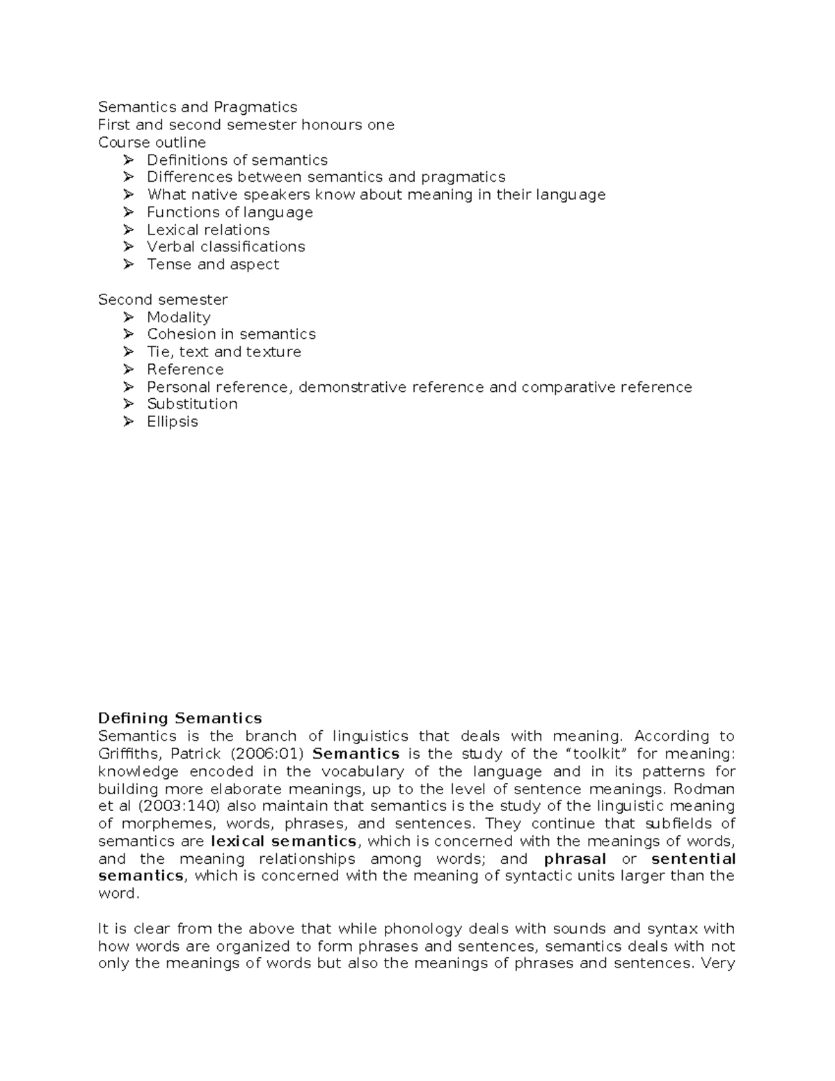 Semantics and Pragmatics Lecture Notes: Honours Level 1 & 2 - Studocu