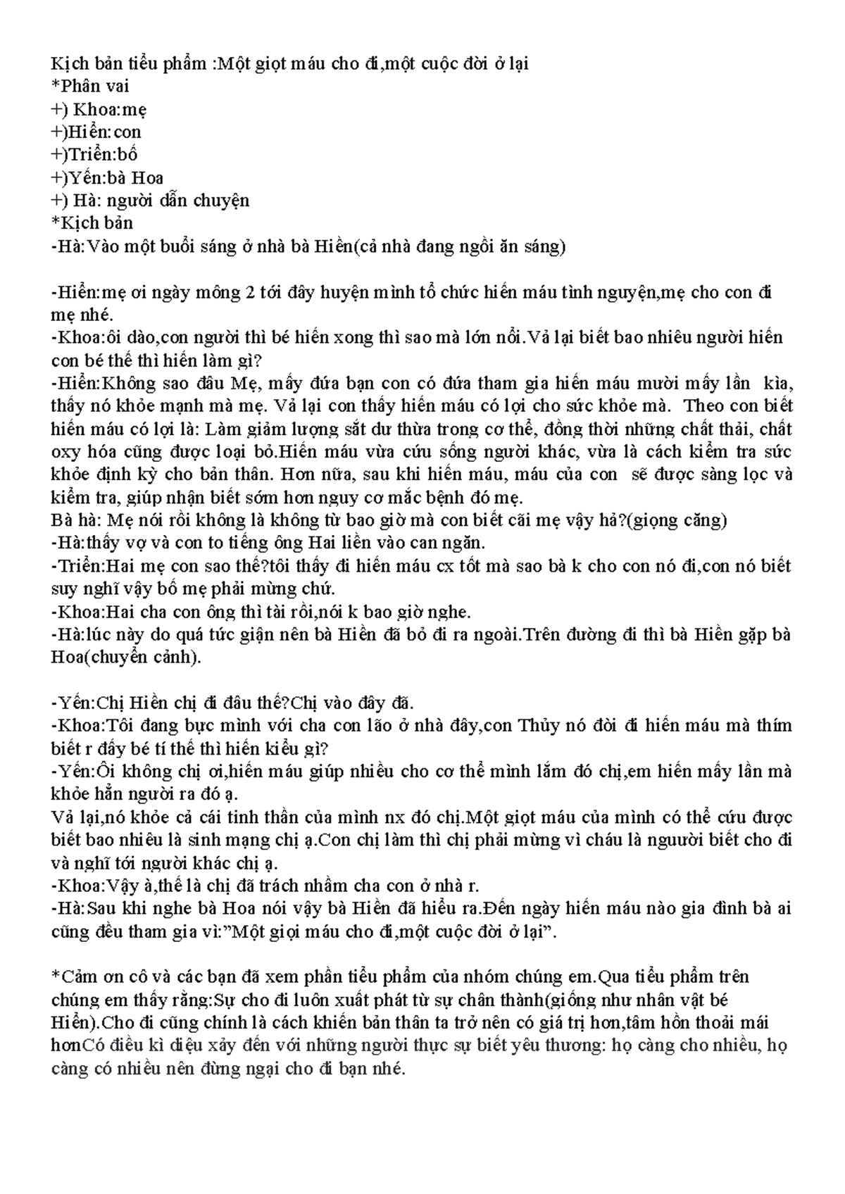 Kịch bản Tiểu Phẩm 