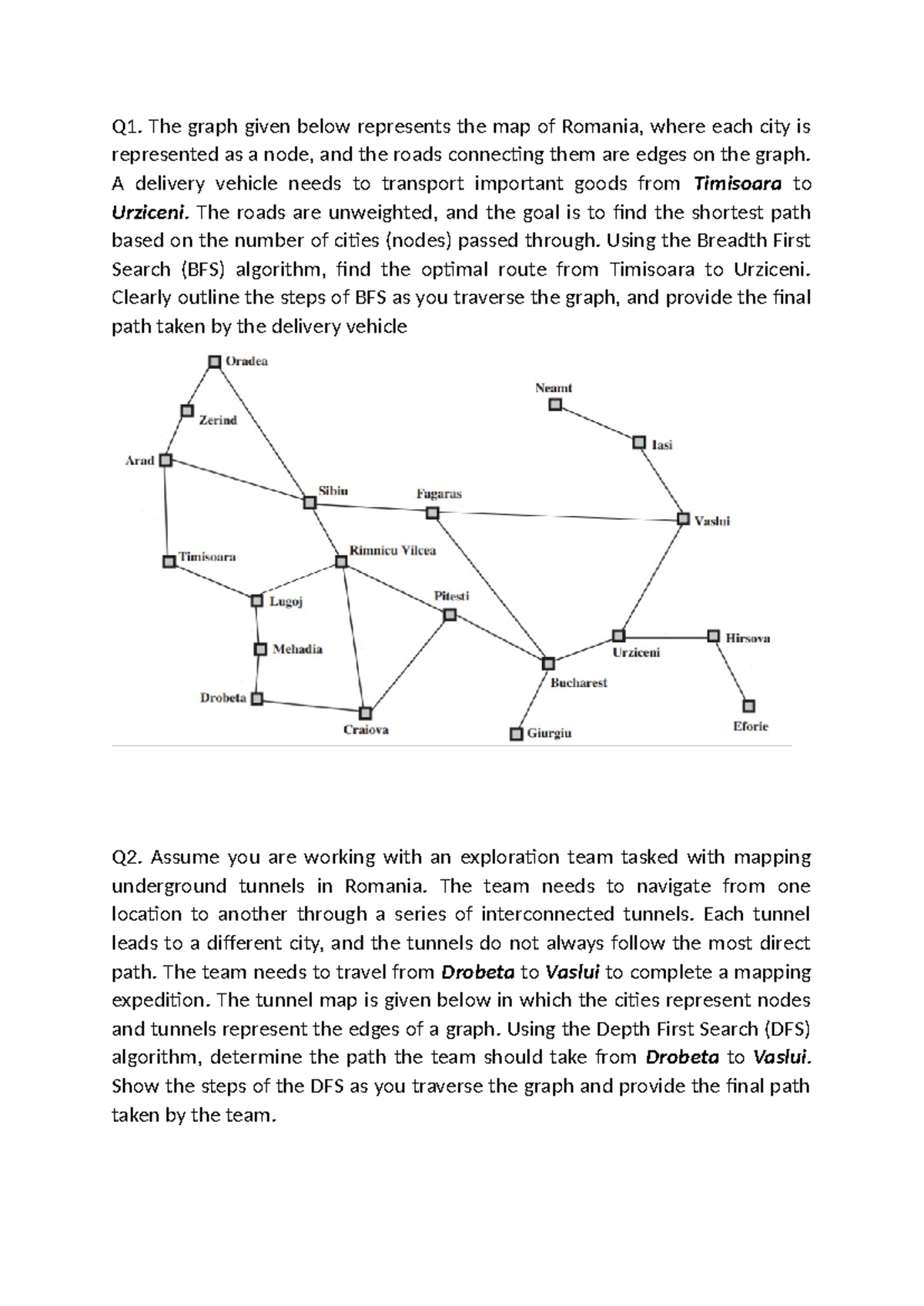 Algorithm Examples: BFS, DFS, and Greedy in Romania - Studocu